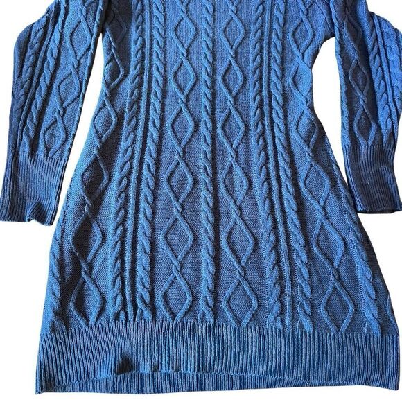 Shein Curve Cable Knit Cutout Back Pullover Long Sleeve Dress Blue Size 0XL - Picture 3 of 8